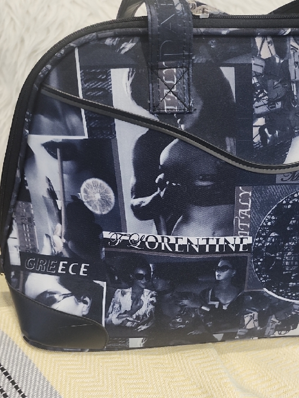 PIERRE CARDIN Stylish Black & White Graphic Travel Tote